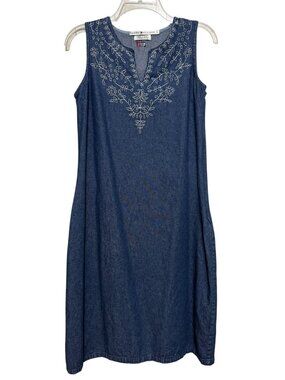 Vintage Y2K Tommy Hilfiger Blue Denim Dress Sleeveless Embroidered Size 8